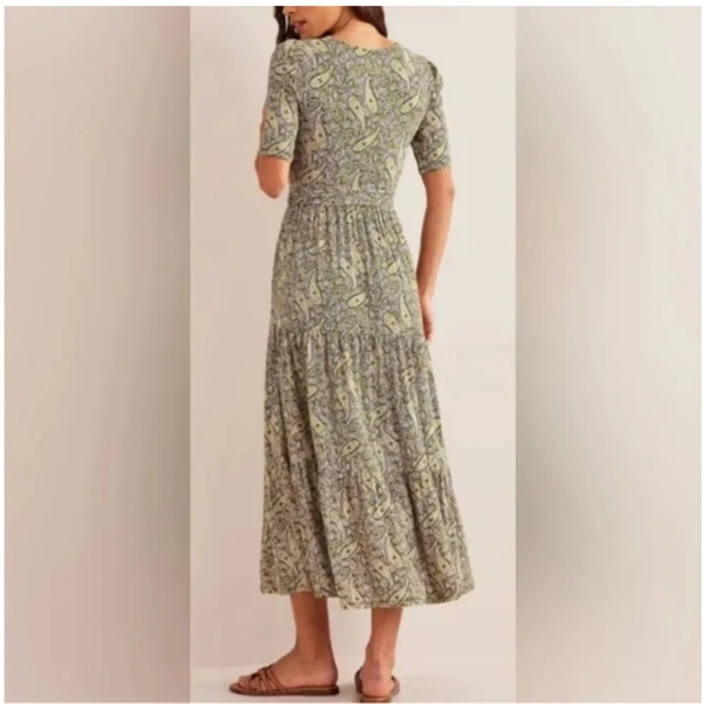 Boden Tiered faux Wrap Jersey Paisley Maxi Dress 8 - Picture 3 of 12